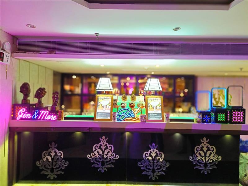 Colorful bar with illuminated signs.